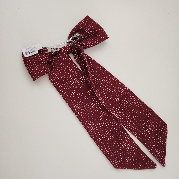 NWT Free People Burgundy Fly Away Bow Polka Dot Hair Clip - Picture 9 of 9